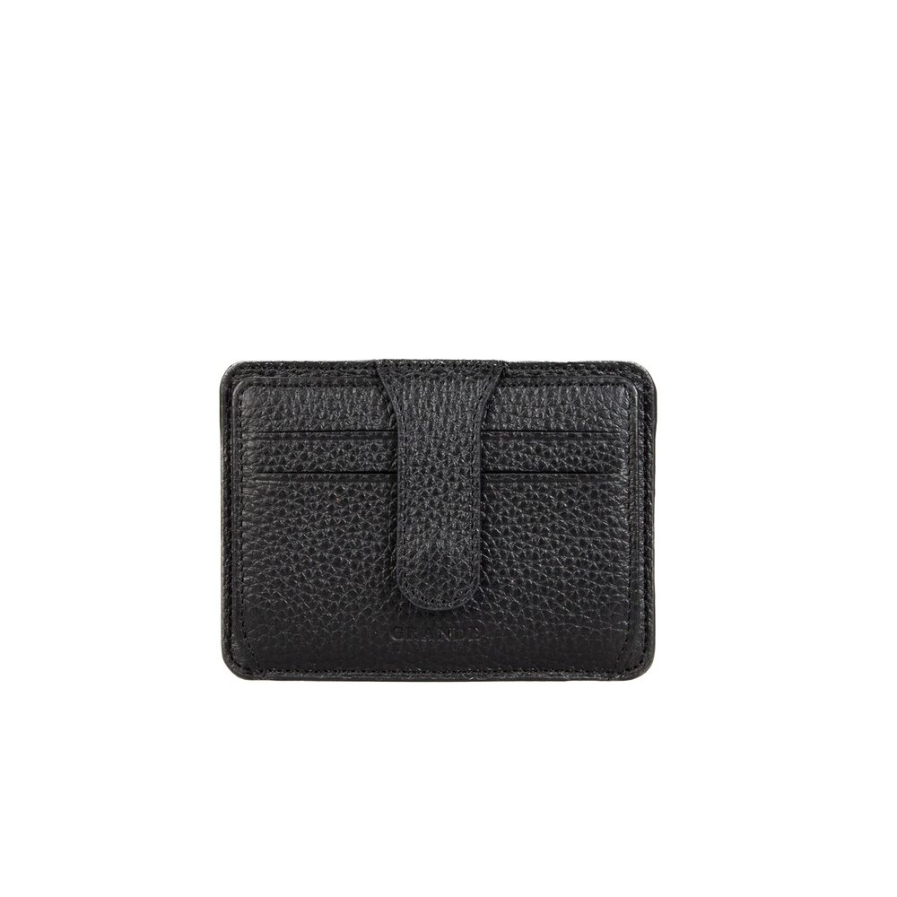 4320 3607 Leather Card Holder and Slim Minimalist Small Snap Wallet Black